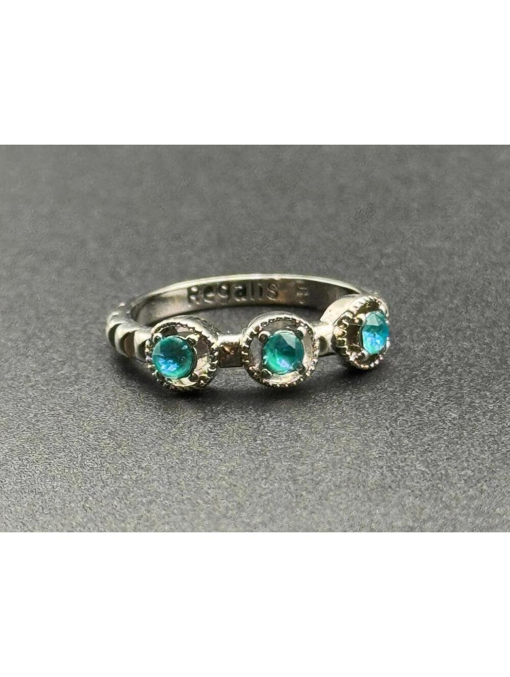 Regalis Silver Ring with Three Blue Gemstones - Size 5